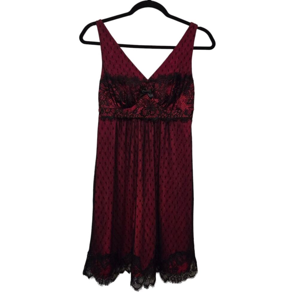 Vtg Y2K Soma Lace Dress Womens XS Red Black Nightgown Whimsigoth Grunge Goth 90s
